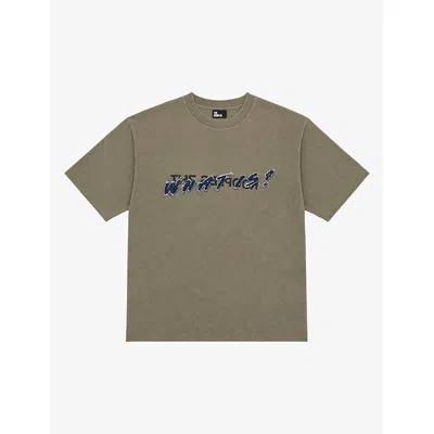 The Kooples Mens Slogan-embroidered Short-sleeve Cotton T-shirt Kaki In Green