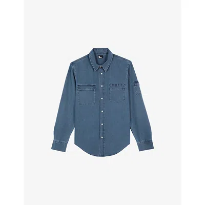The Kooples Mens Patch-pocket Long-sleeve Denim Shirt Storm