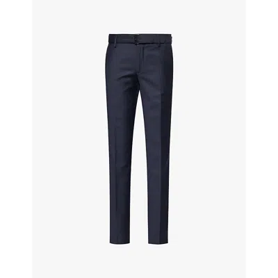 The Kooples Mens Dark Navy Belted Mid-rise Slim-fit Wool Trousers