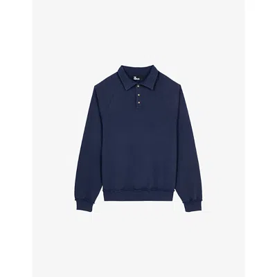 The Kooples Mens Dark Navy Brand-embroidered Polo-collar Cotton Sweatshirt Xl