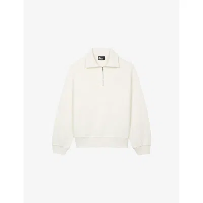 The Kooples Mens Light Beige Brand-embroidered Zip-up Cotton Sweatshirt Xs In White
