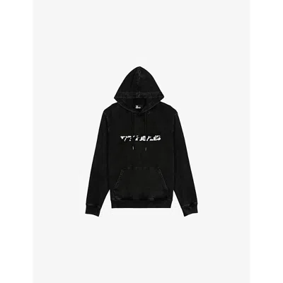 The Kooples Mens Branded-print Cotton-jersey Hoody Black Washed