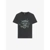 The Kooples Mens Black Washed Branded-print Short-sleeved Cotton-jersey T-shirt In Black