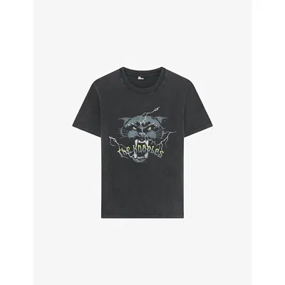 The Kooples Mens Black Washed Branded-print Short-sleeved Cotton-jersey T-shirt