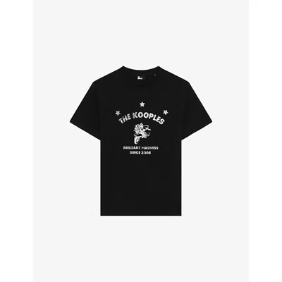 The Kooples Mens Black Branded-print Short-sleeved Cotton-jersey T-shirt Xl