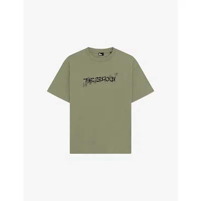 The Kooples Mens Kaki Branded-print Short-sleeved Cotton-jersey T-shirt In Green