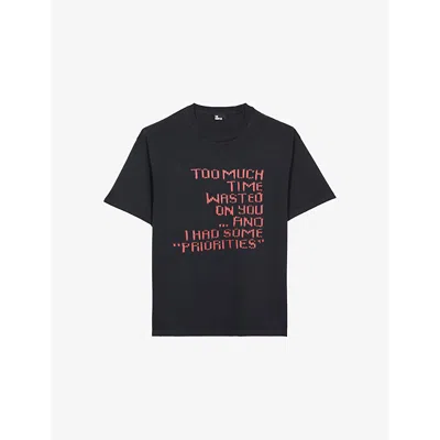 The Kooples Mens Branded Short-sleeved Cotton-jersey T-shirt Black Washed