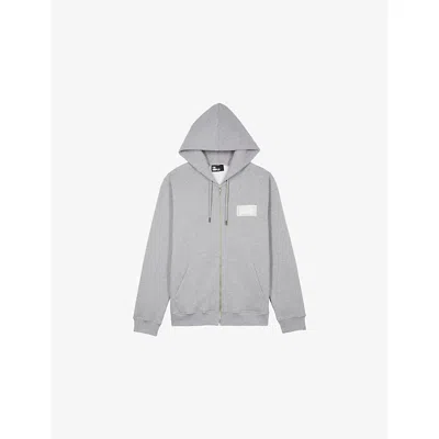 The Kooples Mens Grey Melange Branded Zip-up Cotton-jersey Hoody Xl In Blue