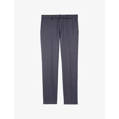 The Kooples Mens Blue Buckle-belt Straight-leg Regular-fit Wool Trousers