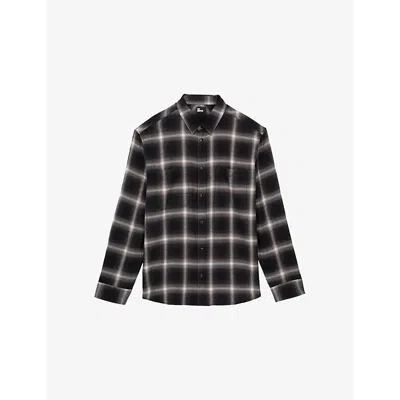 The Kooples Mens Check-pattern Oversized Cotton Shirt Black Grey White