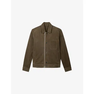 The Kooples Mens  Chest-pocket Zip-up Suede Jacket In Brown