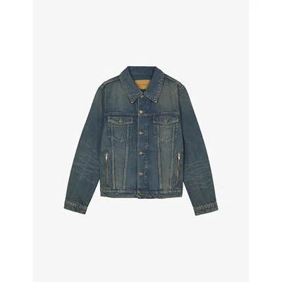 The Kooples Mens Medium Blue Chest-pocket Faded Denim Jacket Xl