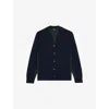 The Kooples Mens Navy-green Colour-block V-neck Wool-blend Cardigan In Blue