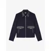 THE KOOPLES MENS CONTRAST-TRIM REGULAR-FIT LEATHER AND WOOL-BLEND JACKET NAVY