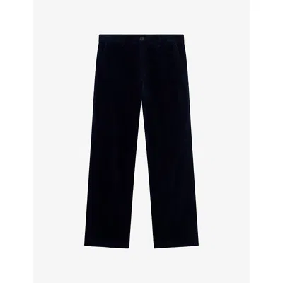 The Kooples Mens Navy Corduroy-textured Wide-leg Stretch-cotton Trousers In Blue