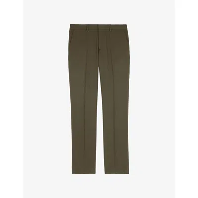 The Kooples Mens Kaki Creased Straight-leg Linen-cotton Trousers