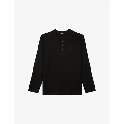 The Kooples Mens Black Crest-embroidered Long-sleeved Cotton-jersey T-shirt Xl