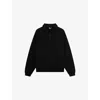 The Kooples Mens Black Washed Crest-embroidered Polo-collar Cotton Sweatshirt In Black