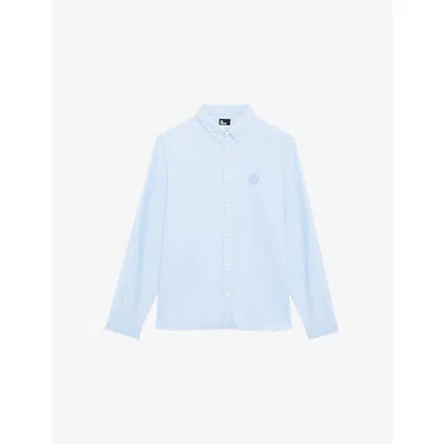 The Kooples Mens Blue Crest-embroidered Regular-fit Cotton Shirt