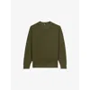 The Kooples Mens Olive Kaki Crewneck Regular-fit Linen And Wool-blend Jumper