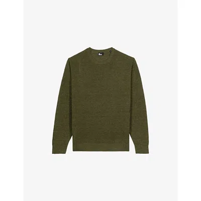 The Kooples Mens Olive Kaki Crewneck Regular-fit Linen And Wool-blend Jumper In Green