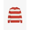 The Kooples Mens Orange Ecru Crewneck Regular-fit Striped Wool And Linen-blend Jumper