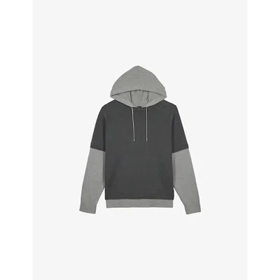 The Kooples Mens  Double-layer Regular-fit Cotton-blend Hoody In Middle Grey / Anthracite