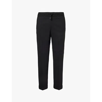 The Kooples Mens Black Drawstring Tapered-leg Stretch-wool Trousers