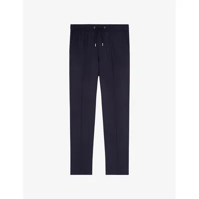 The Kooples Mens Navy Drawstring Tapered-leg Wool Trousers In Blue