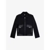 The Kooples Mens Navy Flap-pocket Leather-trim Wool-blend Jacket