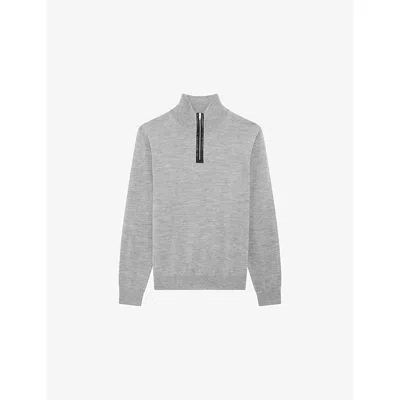 The Kooples Mens Middle Grey Funnel-neck Half-zip Wool Sweatshirt Xl In Gray