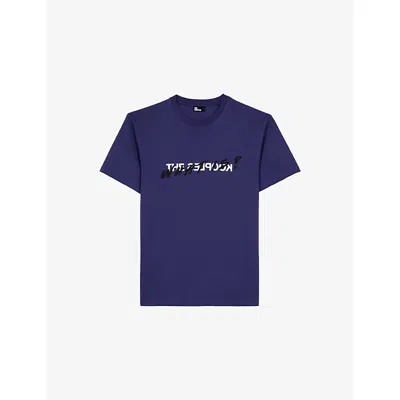 The Kooples Mens  Graphic-print Crewneck Cotton T-shirt In Blue