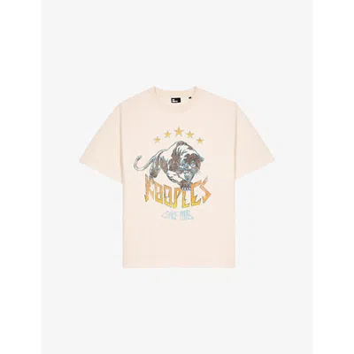 The Kooples Mens Ecru Graphic-print Relaxed-fit Cotton T-shirt