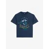 The Kooples Mens Washed Navy Graphic-print Short-sleeve Cotton T-shirt