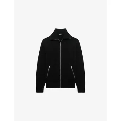 The Kooples Mens Black High-neck Zip-up Cotton-blend Cardigan