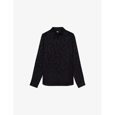 The Kooples Mens Jacquard-pattern Straight-cut Woven Shirt Black