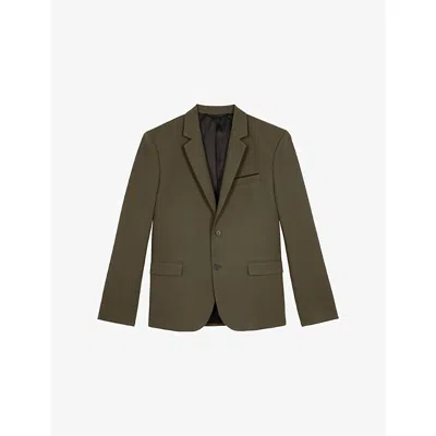 The Kooples Mens Kaki Lapel-collar Single-breasted Cotton And Linen-blend Blazer In Brown