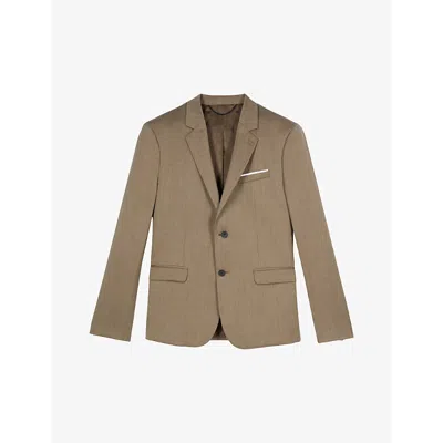 The Kooples Mens Brown Lapel-collar Single-breasted Wool Blazer