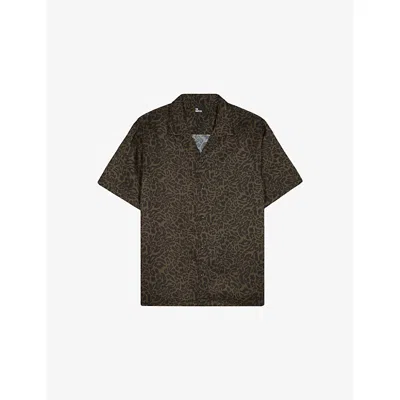 The Kooples Mens Black Kaki Leopard-print Short-sleeved Woven Shirt In Brown