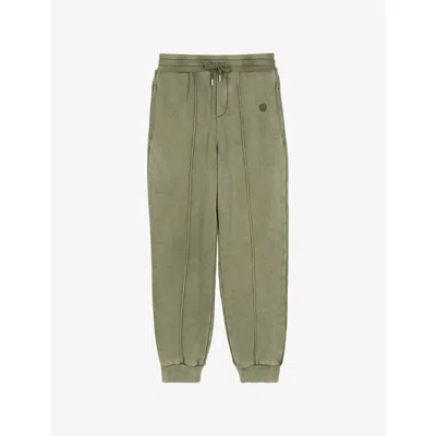 The Kooples Mens Kaki Logo-embroidered Drawstring-waist Cotton Jogging Bottoms In Brown