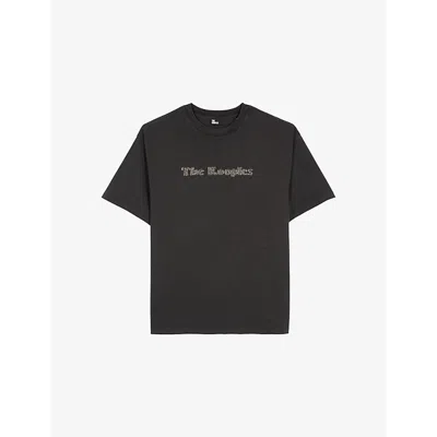 The Kooples Mens Logo-embroidered Relaxed-fit Short-sleeve Cotton T-shirt Black Washed