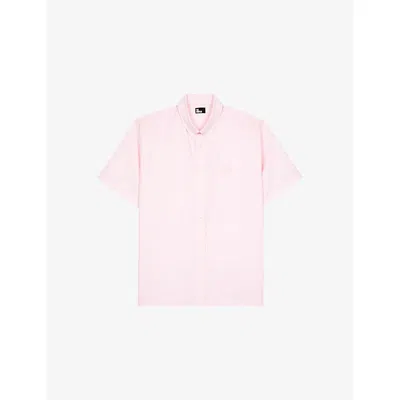 The Kooples Mens Pale Pink Logo-embroidered Short-sleeve Cotton Shirt Xl