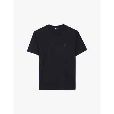 The Kooples Mens Black Logo-embroidered Short-sleeve Cotton T-shirt