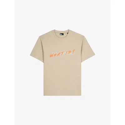 The Kooples Mens Beige Taupe Logo-print Short-sleeve Cotton T-shirt Xs In Brown