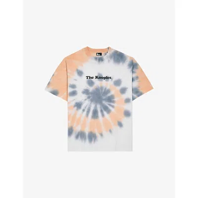 The Kooples Mens New Light Blue Logo-print Tie-dye Short-sleeve Cotton T-shirt Xs