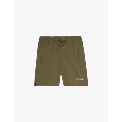 The Kooples Mens Kaki Logo-print Tie-waist Woven Swim Shorts Xl In Brown