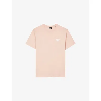 The Kooples Mens Peach Pink Logo-print Short-sleeve Cotton T-shirt Xl In Neutral
