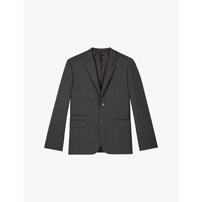 The Kooples Mens Grey Notch-lapel Slim-fit Wool Blazer In Black