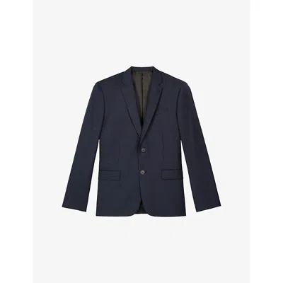 The Kooples Mens Navy Notch-lapel Slim-fit Wool Blazer In Blue