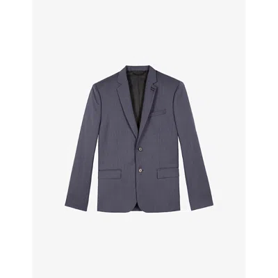 The Kooples Mens Blue Notched-lapel Single-breasted Wool Blazer